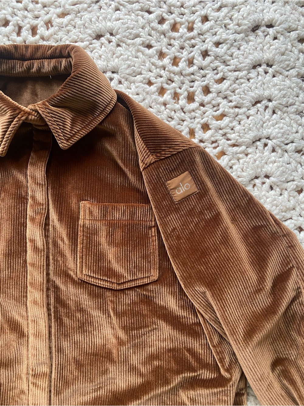 ALO Yoga Mountainside Velour Shacket in Cinnamon Brown - Picture 2 of 14